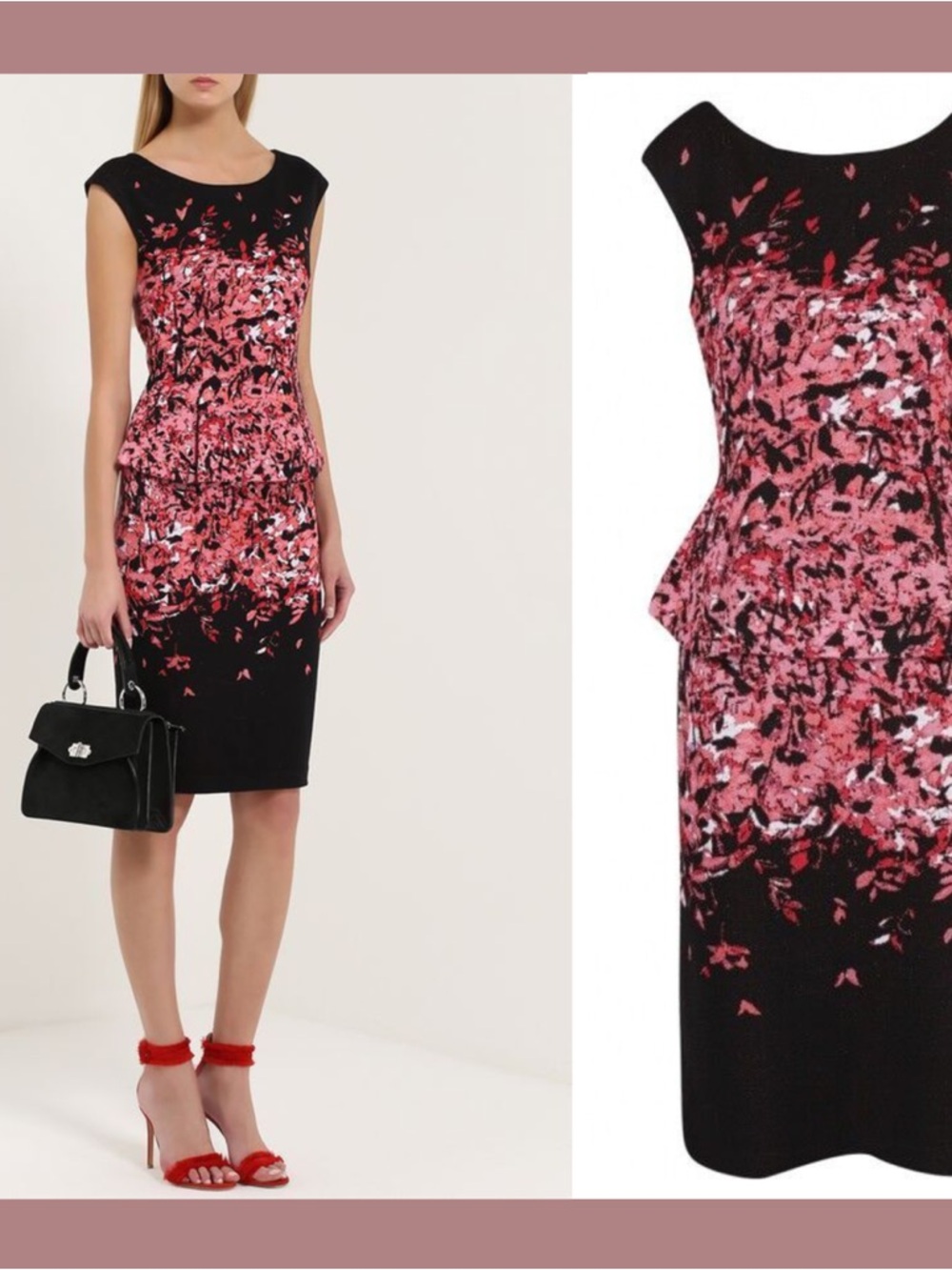 Black and Pink knit Floral peplum Dress